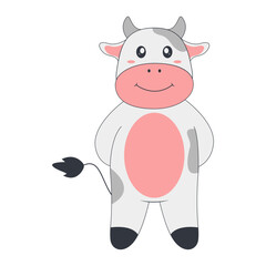 Cute Cow Cartoon Illustration on White Background. Vector Character