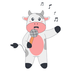 Cute Cow Cartoon Illustration on White Background. Vector Character