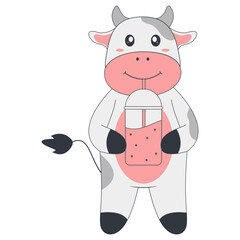 Cute Cow Cartoon Illustration on White Background. Vector Character