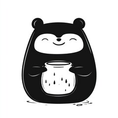 Cute cartoon bear character smiling while holding a jar, perfect for children's illustrations and playful designs