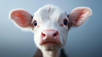 Fototapeta premium Close-up portrait of a curious calf with expressive eyes and soft ears.