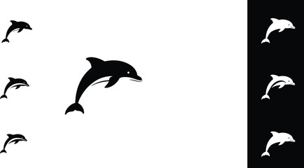 Obraz premium Dolphin silhouette vector set with jumping and swimming poses in black and white style for design use 