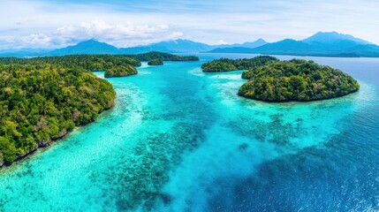 Scenic Aerial View of Tropical Islands and Clear Blue Water