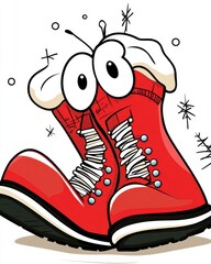 Whimsical Cartoon Red Boots with Winter Hats