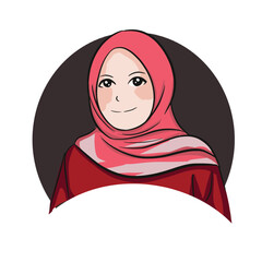 Serious Woman in Red Hijab