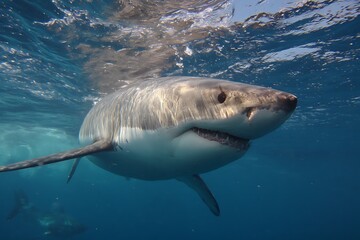 Fototapeta premium Intimate great white shark near shot view 