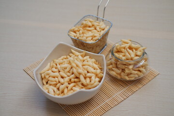 crispy snack presented in three different containers