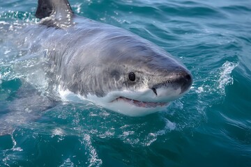Naklejka premium Detailed great white shark close perspective 