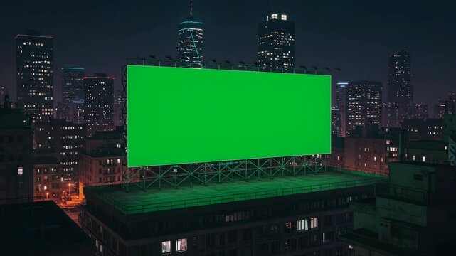 Advertising billboard green screen and traffic road. advertise, 4k video, new york city at night