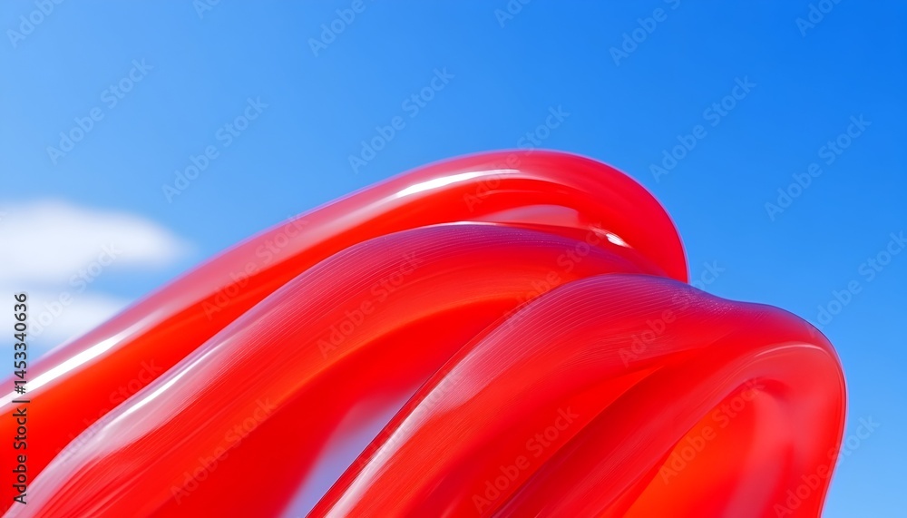 Poster abstract red curves against a blue sky smooth glossy surface with subtle texture