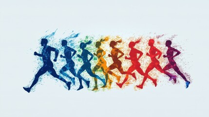 Dynamic silhouette of runners in vibrant colors, symbolizing movement and energy.