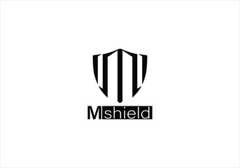 minimal mshield letter m logo with shield design in black