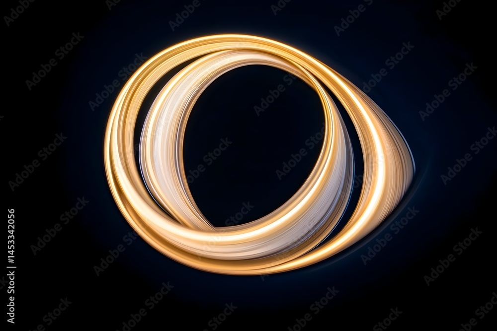Poster golden light trails form a swirling oval shape against a dark background the lines create a sense of