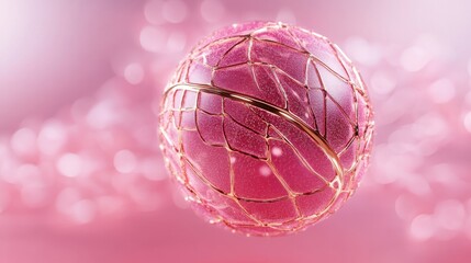 Elegant pink globe with a delicate golden pattern on a dreamy background.