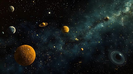 Solar System with Dwarf Planets: The solar system including dwarf planets like Pluto and Eris, with their distant orbits captured in the scene. 
