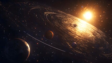 Solar System with Dwarf Planets: The solar system including dwarf planets like Pluto and Eris, with their distant orbits captured in the scene. 
