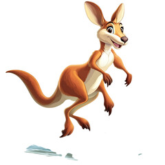 Cartoon Kangaroo Jumping Over River Isolated on Transparent Background