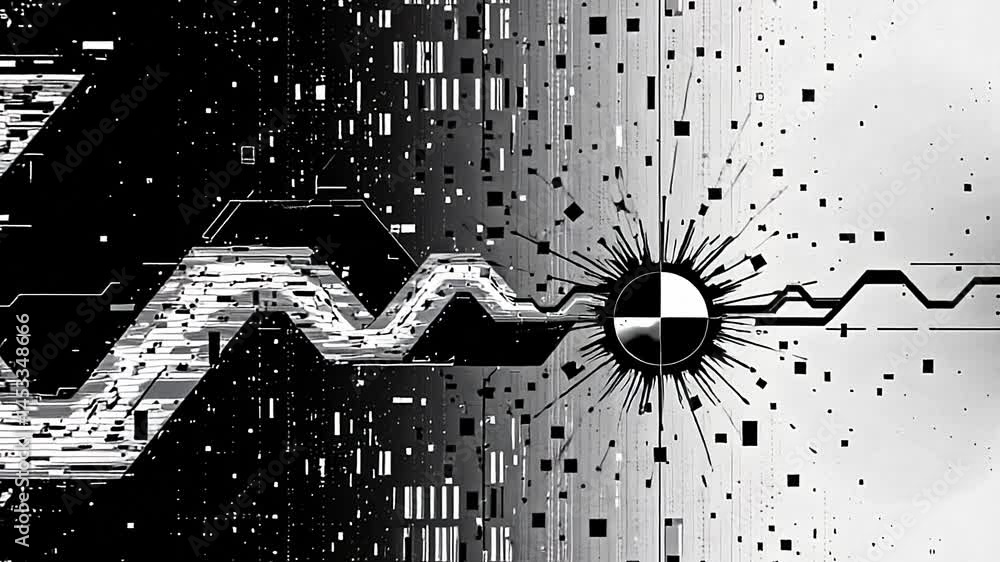 Poster dynamic abstract digital art virtual space visual content monochrome environment high-contrast viewp