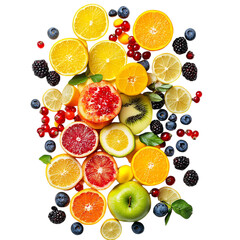 Modern Crisp Fusion IV Dynamic Assembly of Apple Citrus Fruits Isolated on Transparent Background