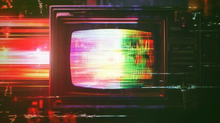 Obraz premium Retro TV with static noise and glitch effect on screen.