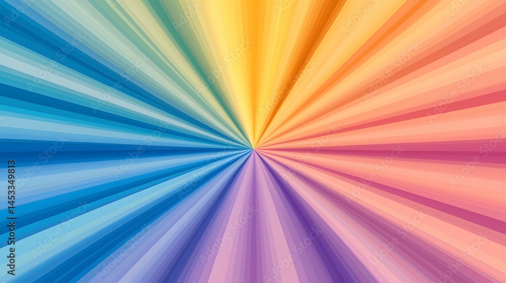 Poster the image contains a vibrant, radiating pattern of pastel-colored lines emanating from a central poi