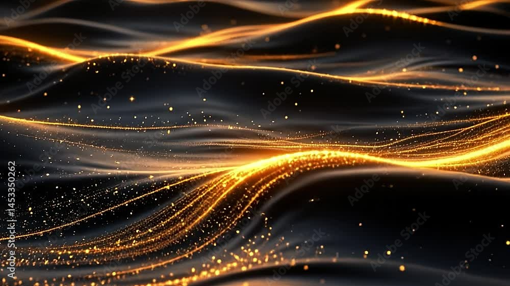 Poster dynamic golden waves of light abstract art digital environment atmospheric viewpoint ethereal concep