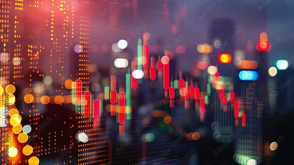 Poster vibrant financial chart analysis candlestick patterns illuminate market data and trading technology 