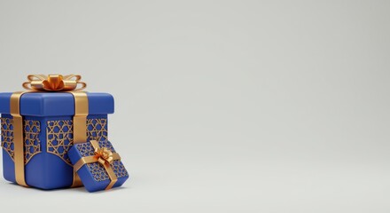 Obraz premium Elegant Blue and Gold Gift Boxes with Intricate Design Festive Celebration Presents