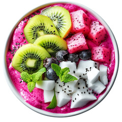 Vivid Exotic Vitality III Dynamic Smoothie Bowl with Fruit and Yo-Yo Elements Isolated on Transparent Background