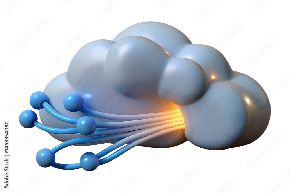 Poster conceptual 3d rendering illustrating cloud computing technology and data connectivity