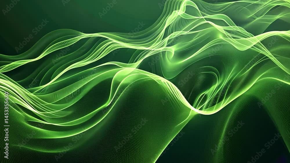 Poster dynamic abstract green waves fluid energy and movement patterns in digital landscape
