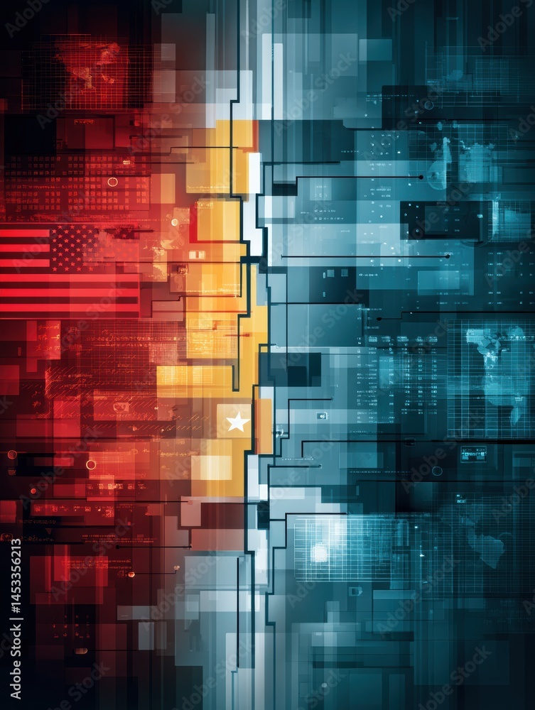 Leinwandbilder Abstract Representation of Data Wall Showcasing Technology Divisions Between USA and China Generative AI