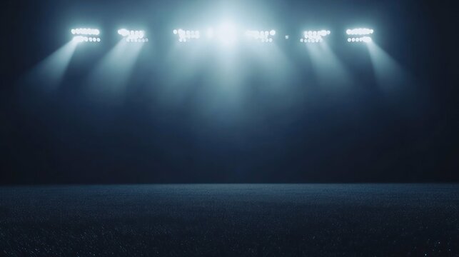 Bright stadium lights illuminate a dark field at night