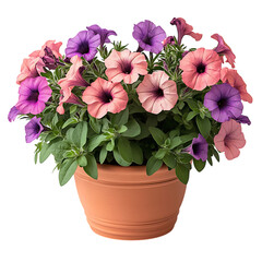 Vibrant Potted Petunia Plant with Pink and Purple Isolated on Transparent Background