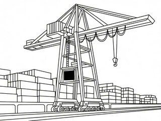 Fototapeta premium Crane Coloring Page A Fun Activity with Containers and Construction Site
