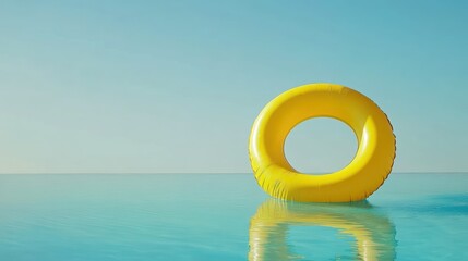 Summer vacation, clear blue sky and a yellow float in the pool.