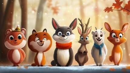 Obraz premium Cute forest animals in winter