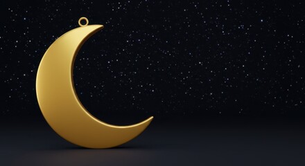Fototapeta premium Golden Crescent Moon Against a Starry Night Sky: A 3D Render of Celestial Serenity and Islamic Symbolism