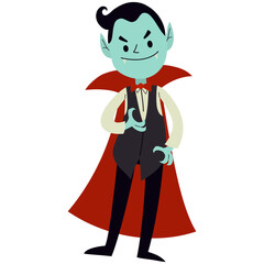 Cute Halloween Vampire Character. Vector Illustration in Cartoon Style.