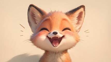 Obraz premium Cheerful fox cub with bright eyes and a big, happy grin. Fluffy fur