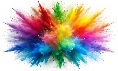 Rainbow dust powder explosion transparent PNG, isolated background. Dynamic blast eruption, vibrant colorful effect, party, celebration, festival, color run element.