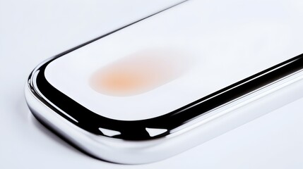 Sleek chrome case holds a small, orange liquid drop