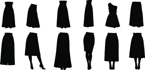 Female skirt fashion collection silhouettes vector for clothing design and style inspiration 