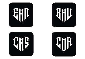 heart monogram logo set bold initials black and white design
