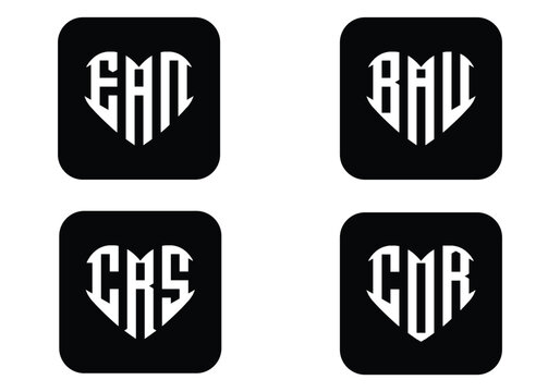 heart monogram logo set bold initials black and white design