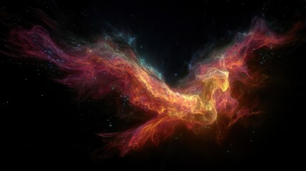 Mythology-Inspired Nebula Shaped Like a Phoenix with Fire Colors