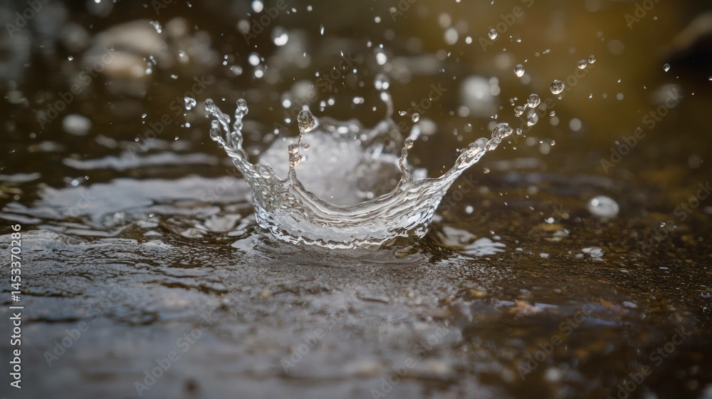Poster water drop impact with splash effect creates dynamic visual
