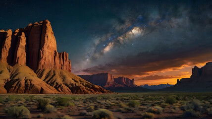 Naklejka premium Smooth rock formations, of the Navajo Desert with celestial skies