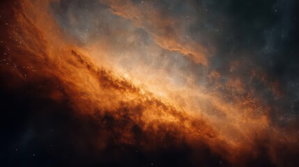 Naklejka premium Stardust Particles in Glowing Orange Nebula, Cinematic Space View