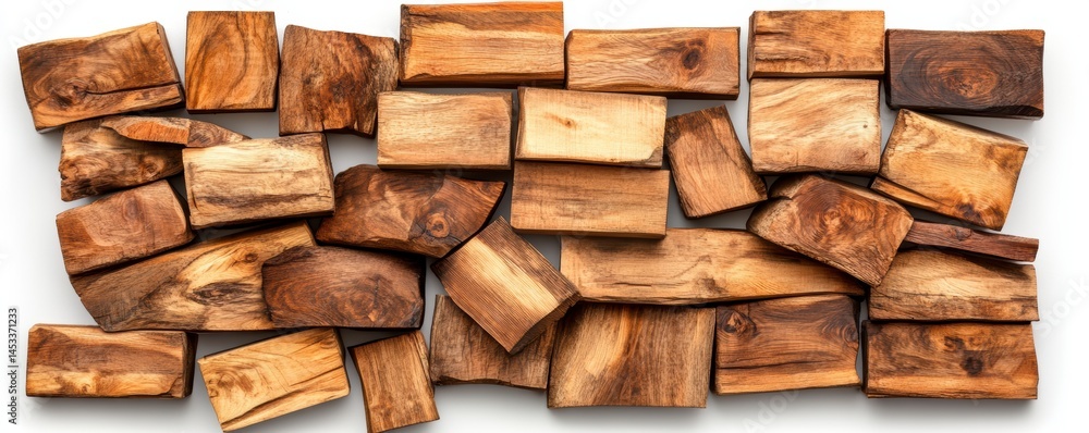 Poster wooden blocks arrangement studio image collection rustic style top-down view natural textures and pa